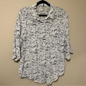 Cartoon Doodle Faces Button Down Shirt FLAWED